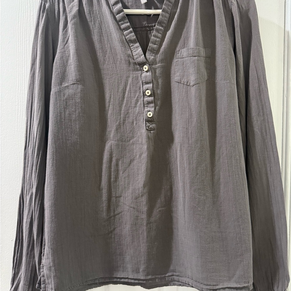 Old Navy Women's Gray Half Button Down 100% Cotton Shirt